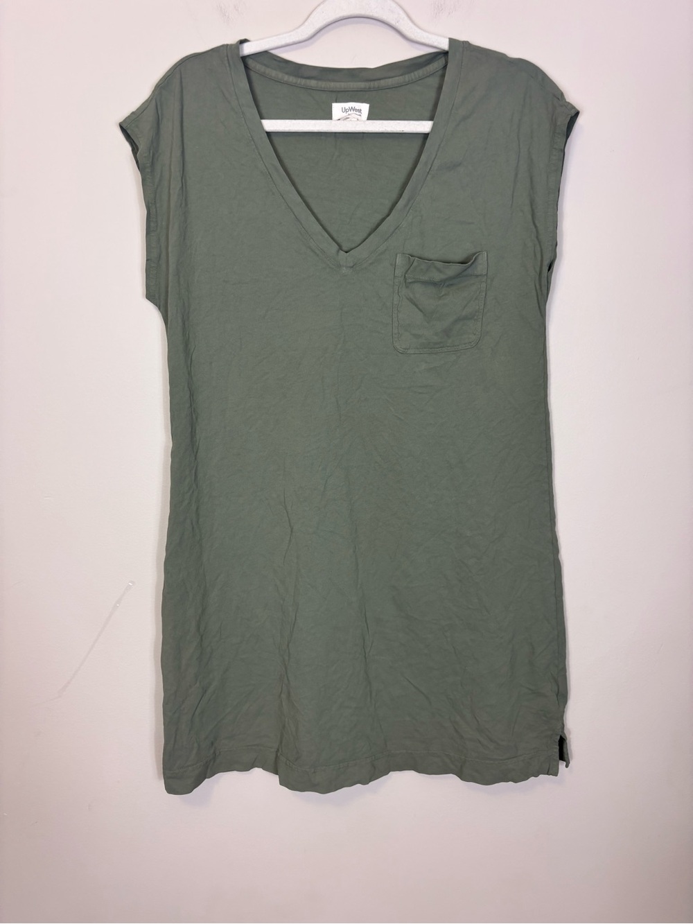 UpWest V-Neck Pocket Tshirt Dress in Sage Green Women’s Medium